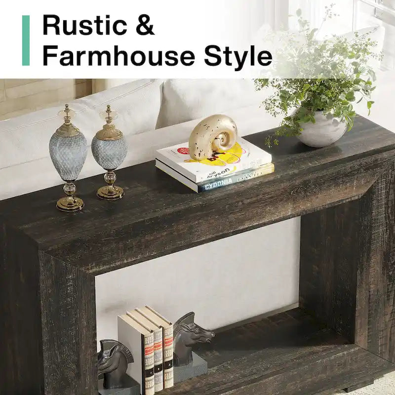 Wood-Look Particleboard Rustic Farmhouse Console Table with Open Shelf 47"