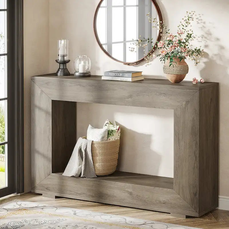 Wood-Look Particleboard Rustic Farmhouse Console Table with Open Shelf 47"