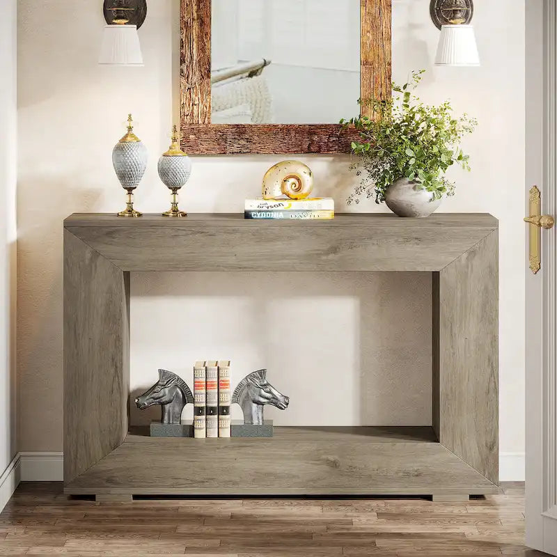 Wood-Look Particleboard Rustic Farmhouse Console Table with Open Shelf 47"