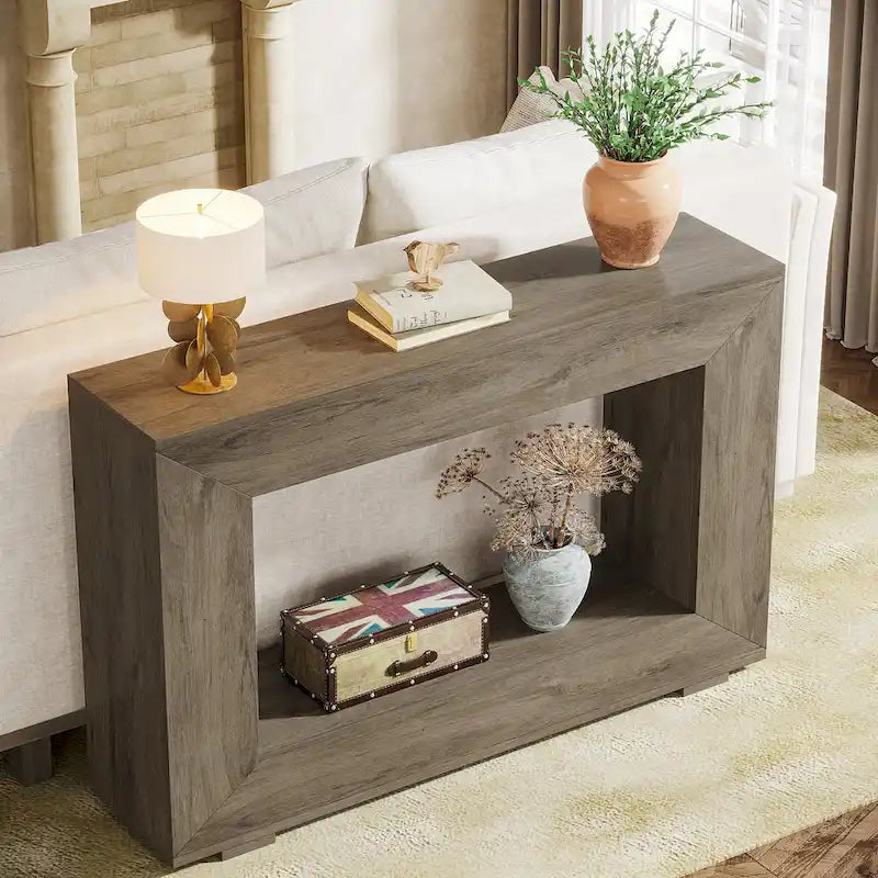 Wood-Look Particleboard Rustic Farmhouse Console Table with Open Shelf 47"