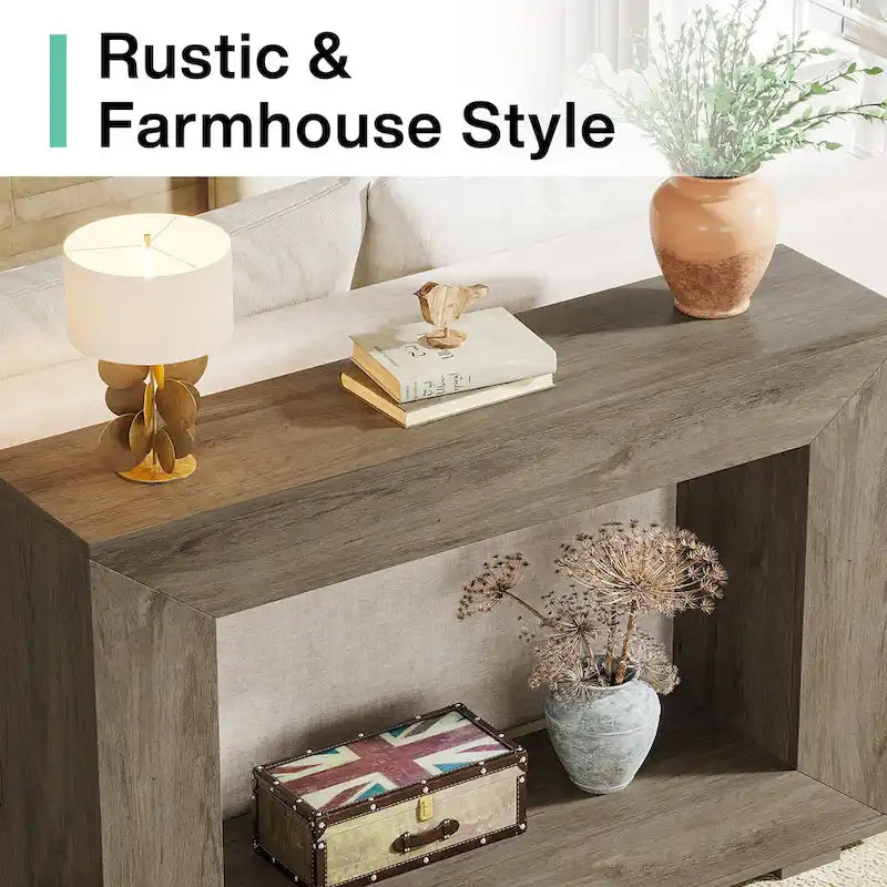 Wood-Look Particleboard Rustic Farmhouse Console Table with Open Shelf 47"