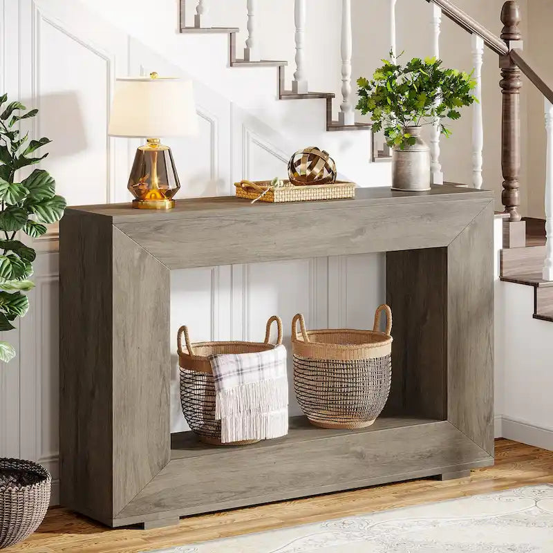 Wood-Look Particleboard Rustic Farmhouse Console Table with Open Shelf 47"