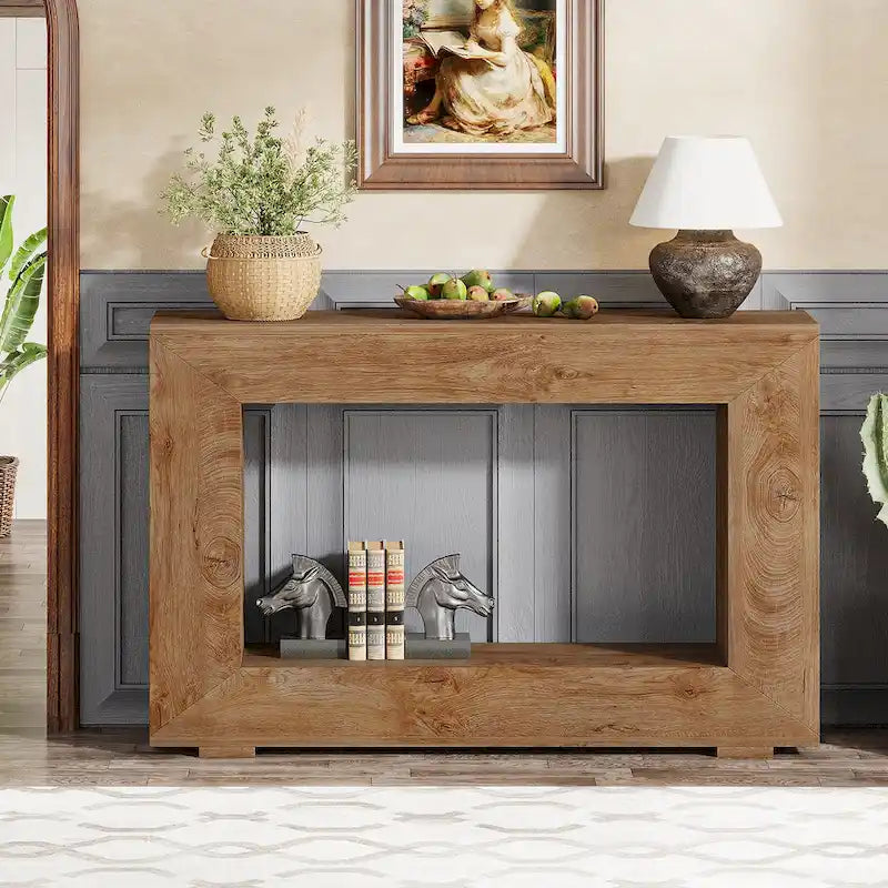 Wood-Look Particleboard Rustic Farmhouse Console Table with Open Shelf 47"