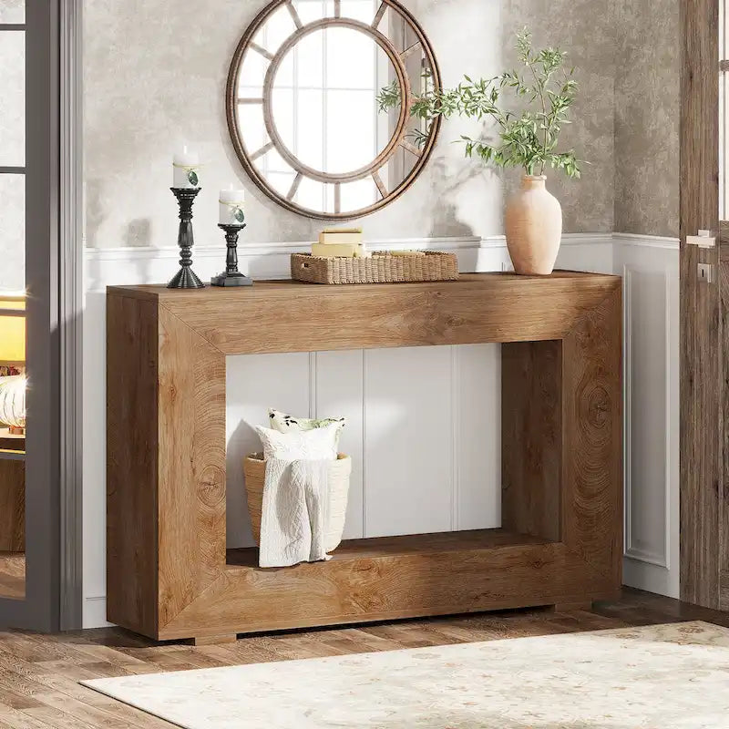 Wood-Look Particleboard Rustic Farmhouse Console Table with Open Shelf 47"