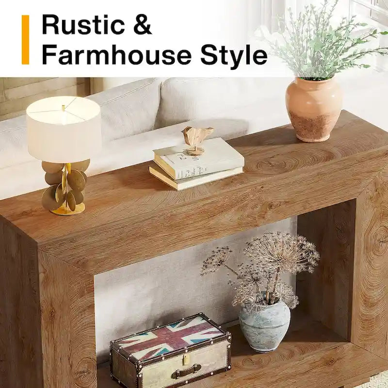 Wood-Look Particleboard Rustic Farmhouse Console Table with Open Shelf 47"