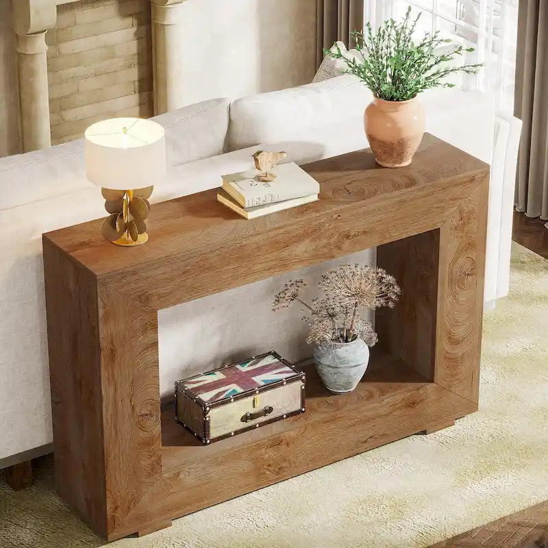 Wood-Look Particleboard Rustic Farmhouse Console Table with Open Shelf 47"