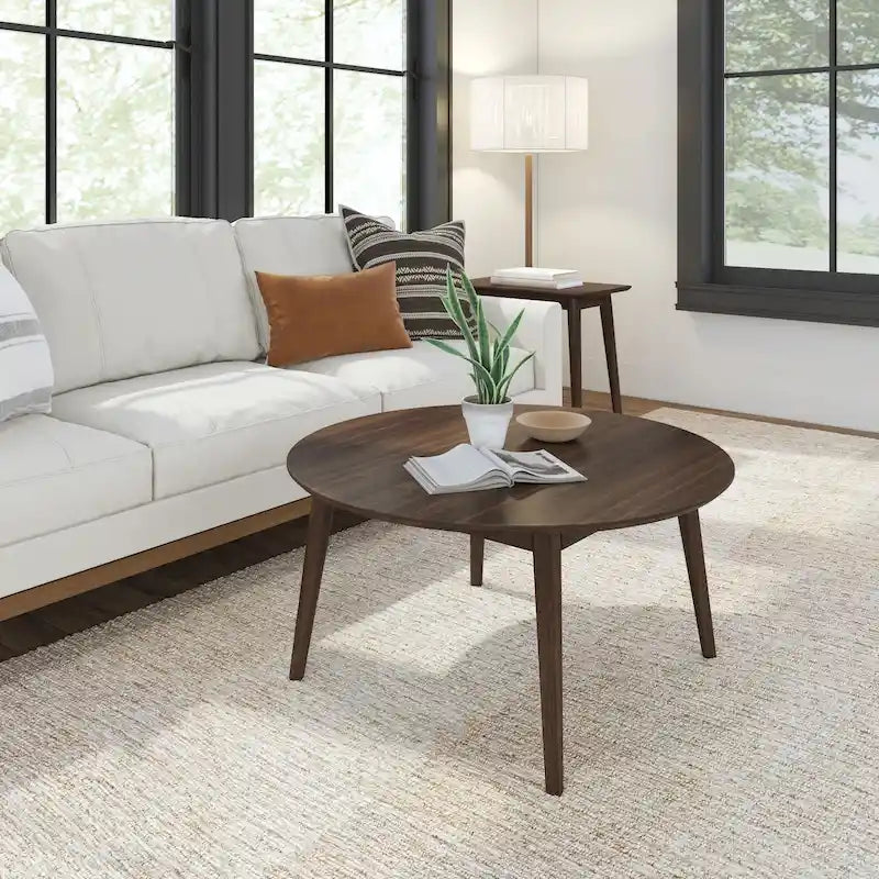 Solid Pine Wood Round Mid-Century Modern Coffee Table 36"