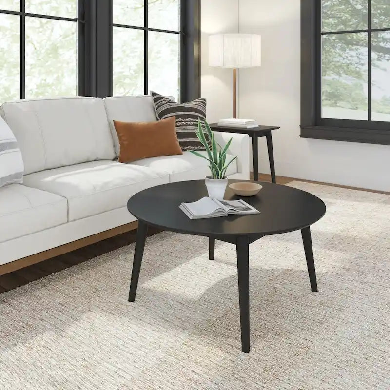 Solid Pine Wood Round Mid-Century Modern Coffee Table 36"