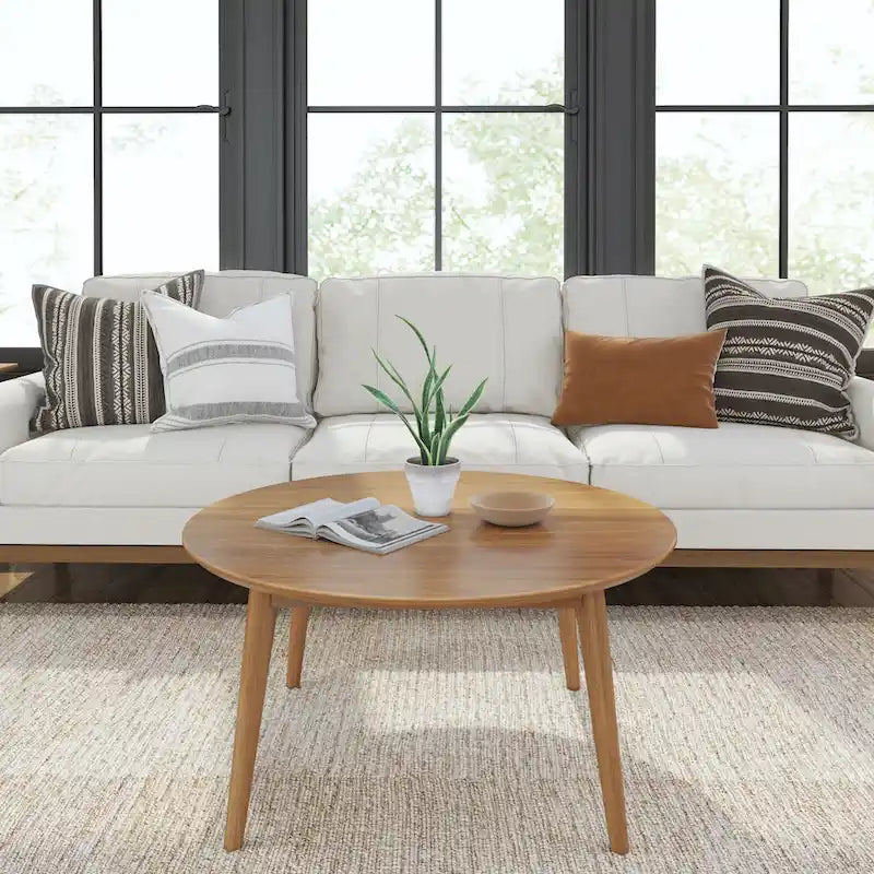 Solid Pine Wood Round Mid-Century Modern Coffee Table 36"