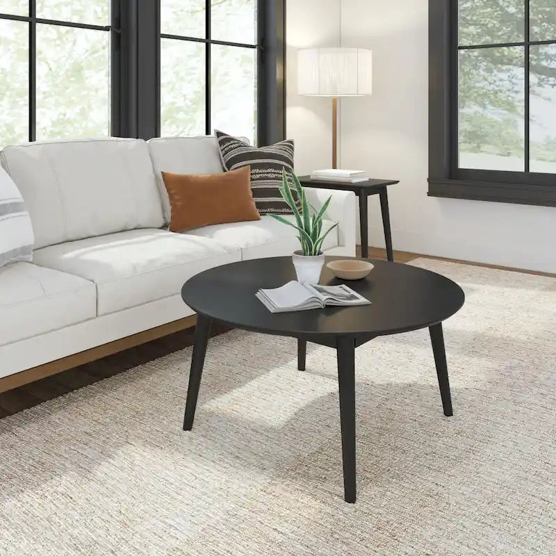 Solid Pine Wood Round Mid-Century Modern Coffee Table 36"