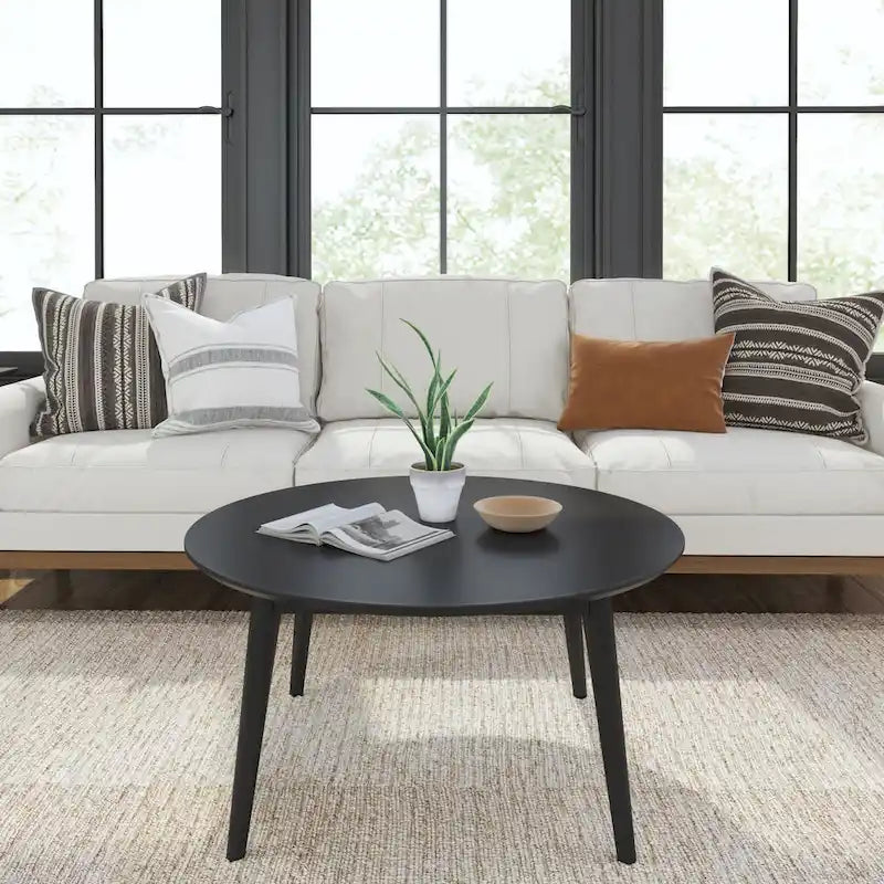Solid Pine Wood Round Mid-Century Modern Coffee Table 36"