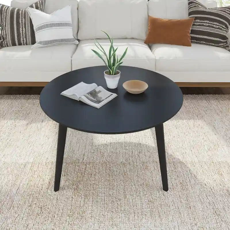 Solid Pine Wood Round Mid-Century Modern Coffee Table 36"