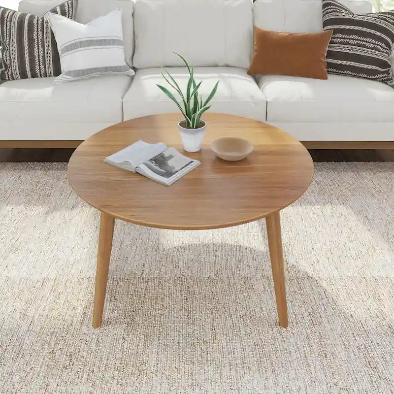 Solid Pine Wood Round Mid-Century Modern Coffee Table 36"
