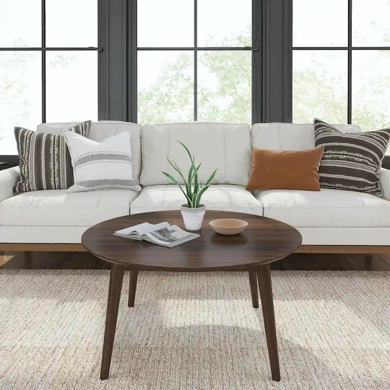 Solid Pine Wood Round Mid-Century Modern Coffee Table 36"
