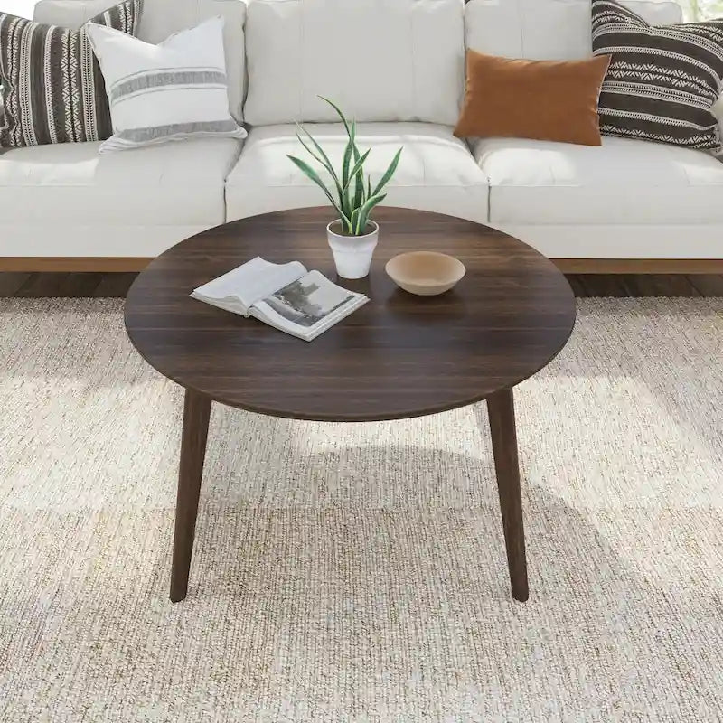 Solid Pine Wood Round Mid-Century Modern Coffee Table 36"