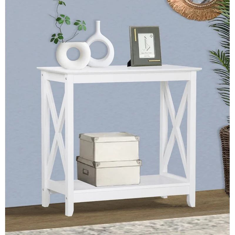 Laminate Wood-Look Modern Farmhouse Console Table with X-Cross Sides & Lower Shelf 31.5"