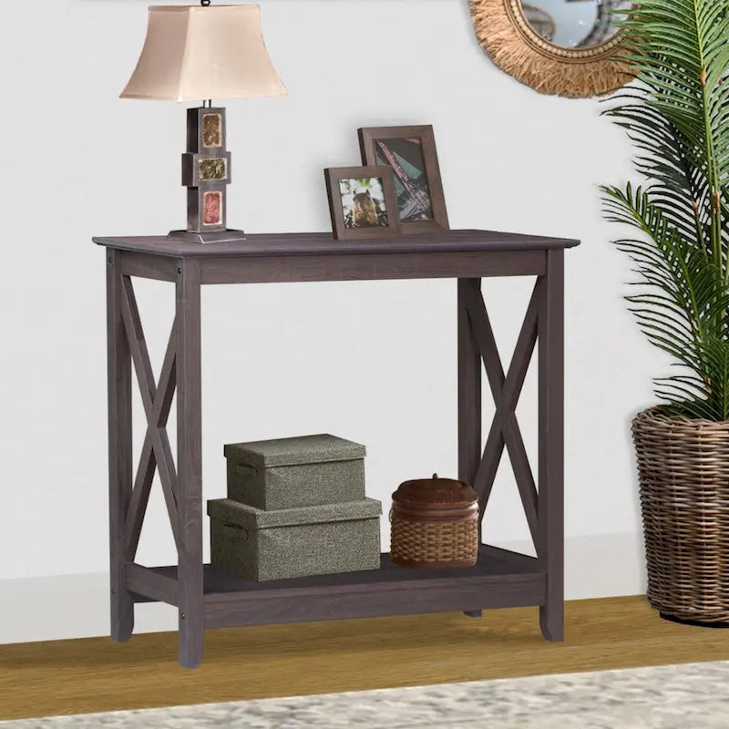 Laminate Wood-Look Modern Farmhouse Console Table with X-Cross Sides & Lower Shelf 31.5"