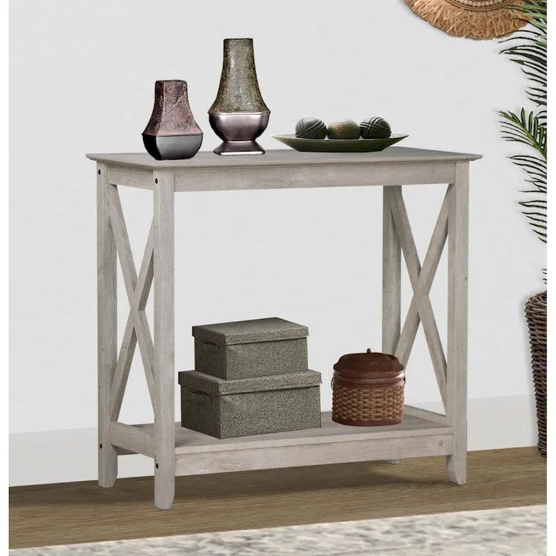 Laminate Wood-Look Modern Farmhouse Console Table with X-Cross Sides & Lower Shelf 31.5"