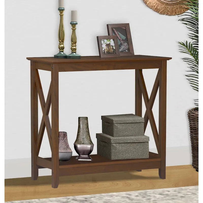 Laminate Wood-Look Modern Farmhouse Console Table with X-Cross Sides & Lower Shelf 31.5"