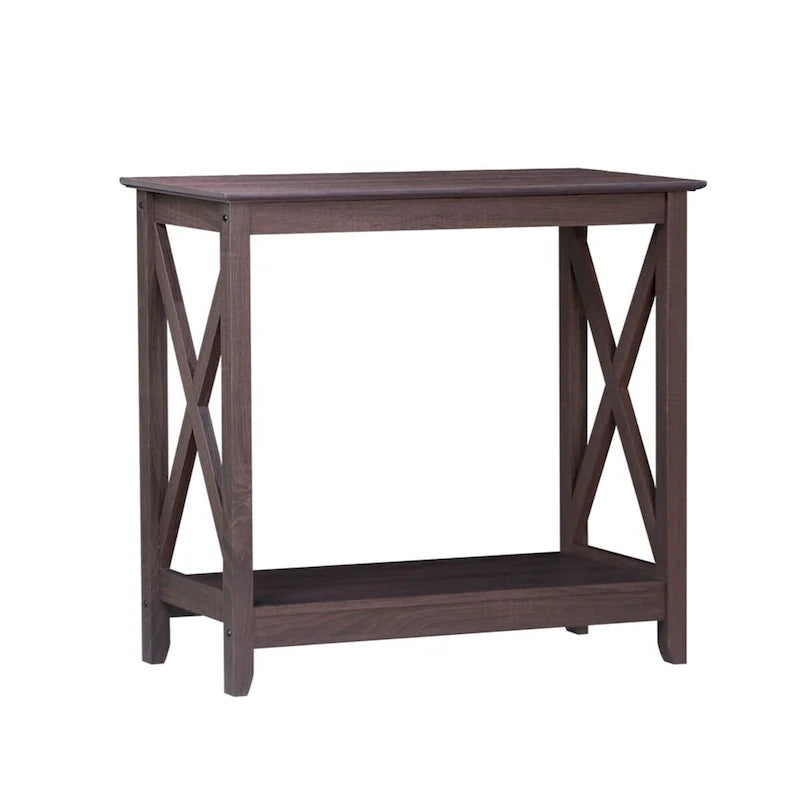 Laminate Wood-Look Modern Farmhouse Console Table with X-Cross Sides & Lower Shelf 31.5"