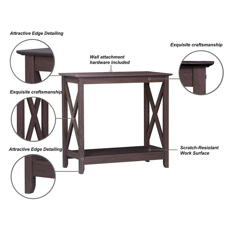 Laminate Wood-Look Modern Farmhouse Console Table with X-Cross Sides & Lower Shelf 31.5"