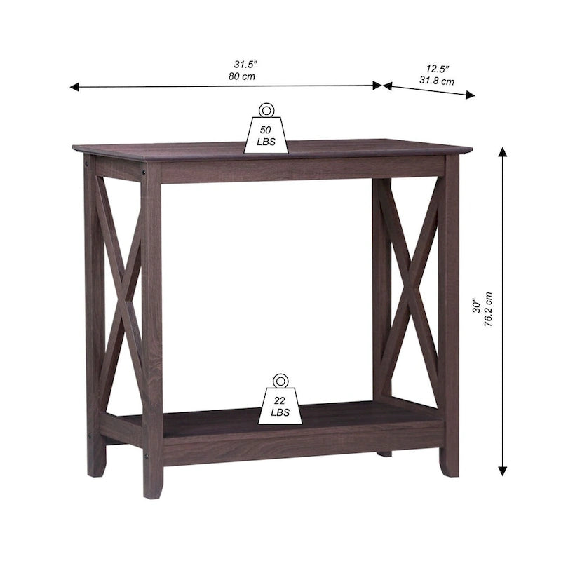 Laminate Wood-Look Modern Farmhouse Console Table with X-Cross Sides & Lower Shelf 31.5"