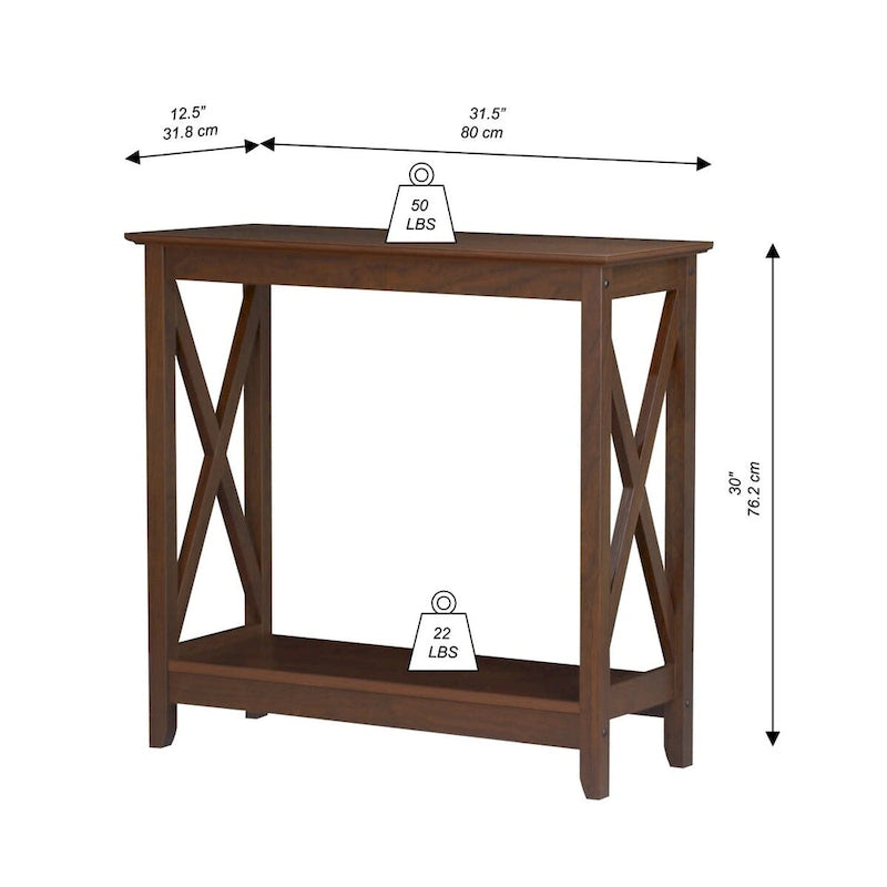 Laminate Wood-Look Modern Farmhouse Console Table with X-Cross Sides & Lower Shelf 31.5"