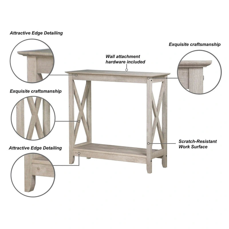Laminate Wood-Look Modern Farmhouse Console Table with X-Cross Sides & Lower Shelf 31.5"
