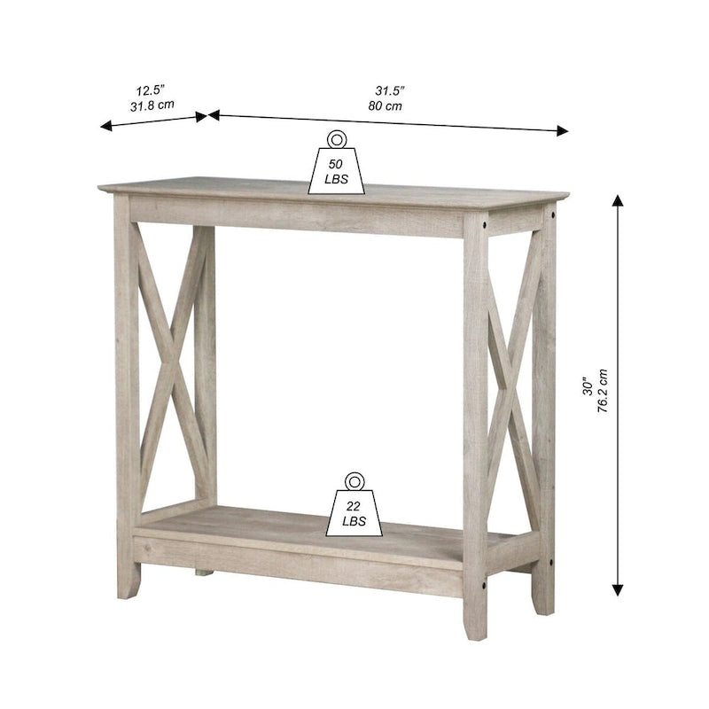Laminate Wood-Look Modern Farmhouse Console Table with X-Cross Sides & Lower Shelf 31.5"
