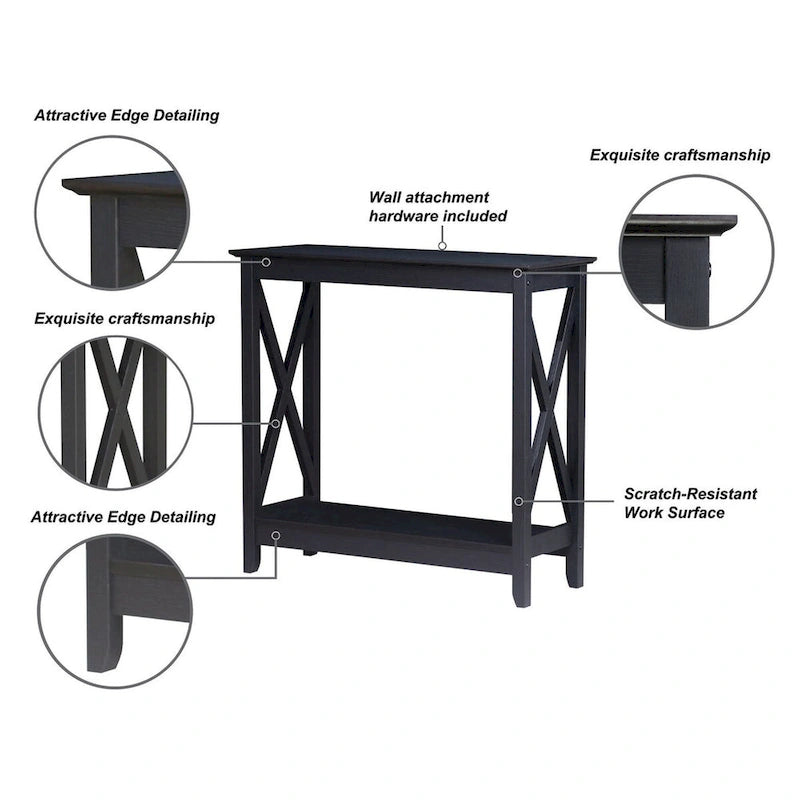 Laminate Wood-Look Modern Farmhouse Console Table with X-Cross Sides & Lower Shelf 31.5"