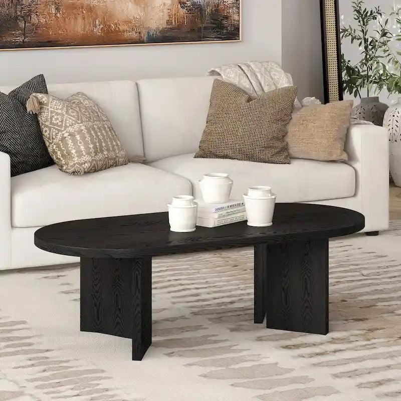 Wood-Look Oval Coffee Table with Angled Legs 48"