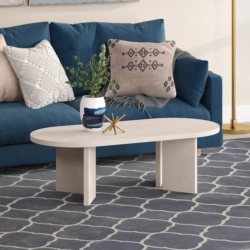 Wood-Look Oval Coffee Table with Angled Legs 48"