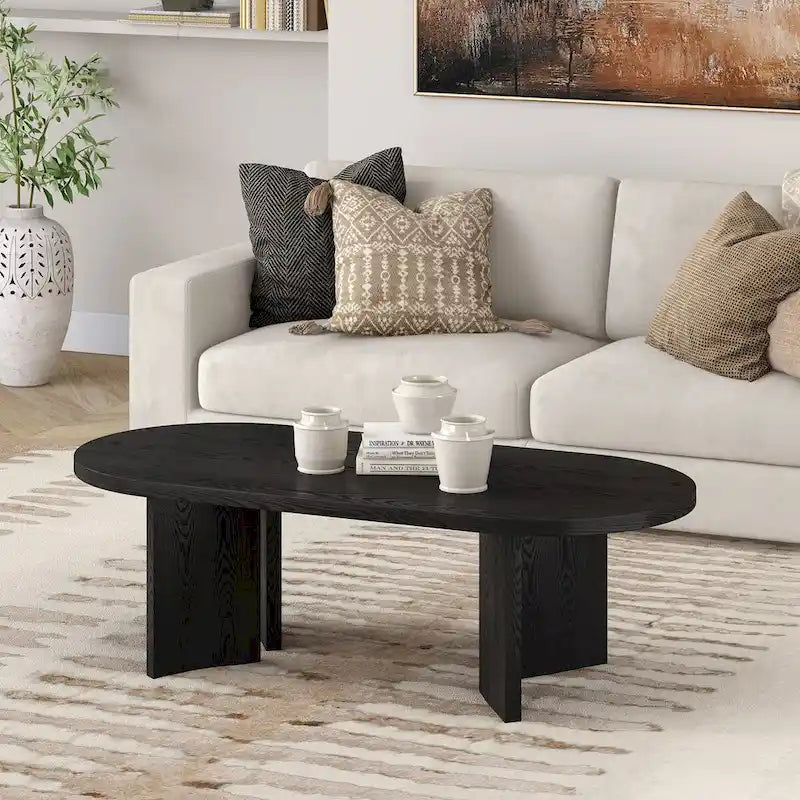 Wood-Look Oval Coffee Table with Angled Legs 48"