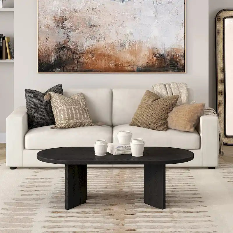 Wood-Look Oval Coffee Table with Angled Legs 48"