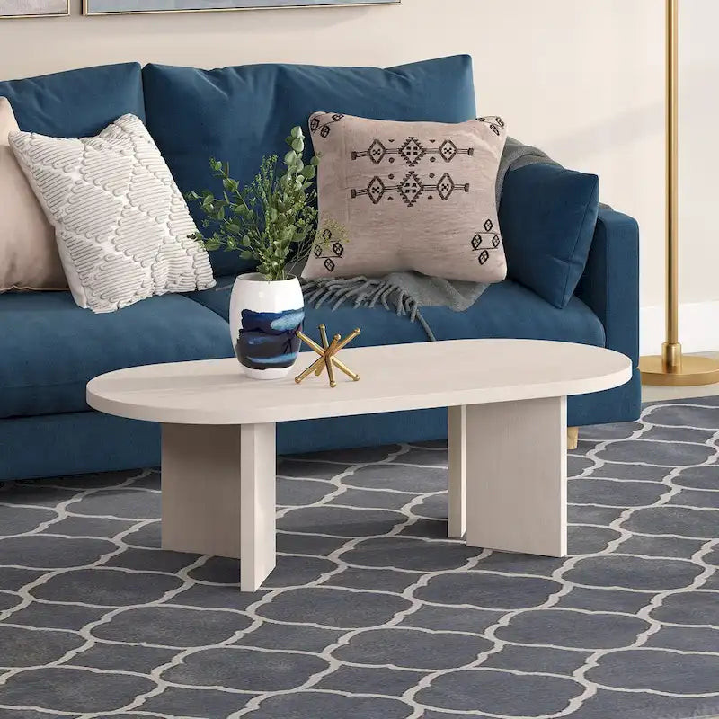 Wood-Look Oval Coffee Table with Angled Legs 48"