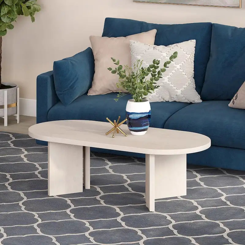 Wood-Look Oval Coffee Table with Angled Legs 48"