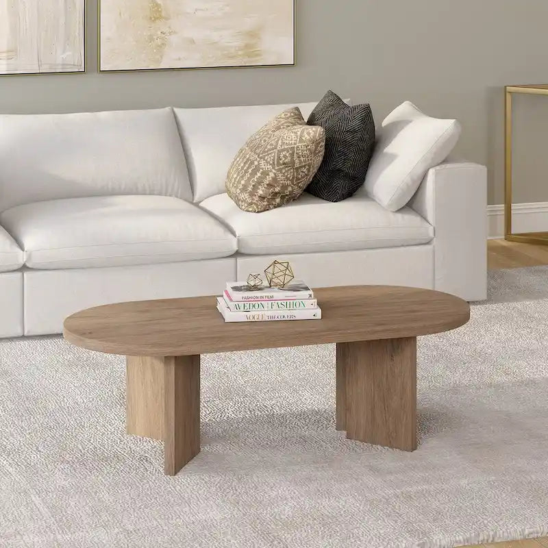 Wood-Look Oval Coffee Table with Angled Legs 48"
