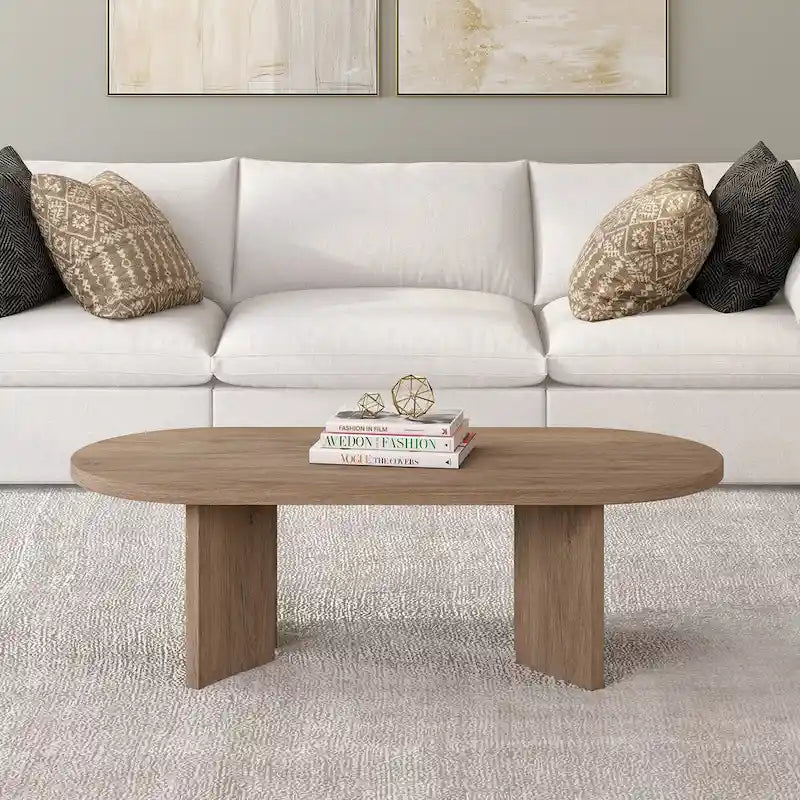 Wood-Look Oval Coffee Table with Angled Legs 48"
