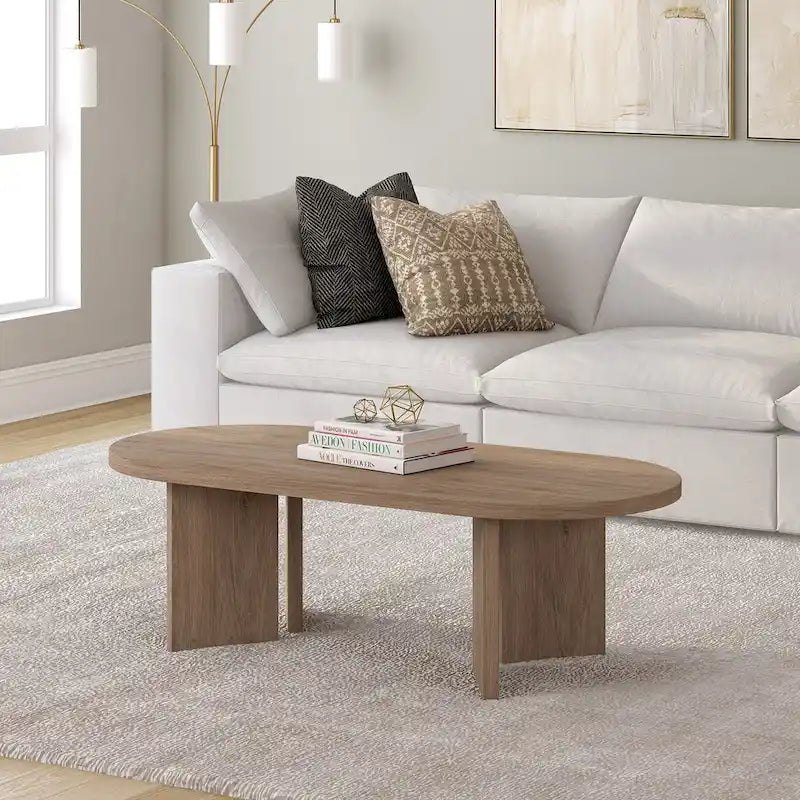 Wood-Look Oval Coffee Table with Angled Legs 48"