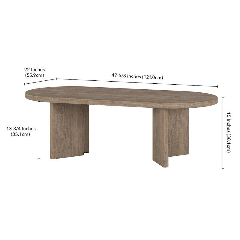 Wood-Look Oval Coffee Table with Angled Legs 48"