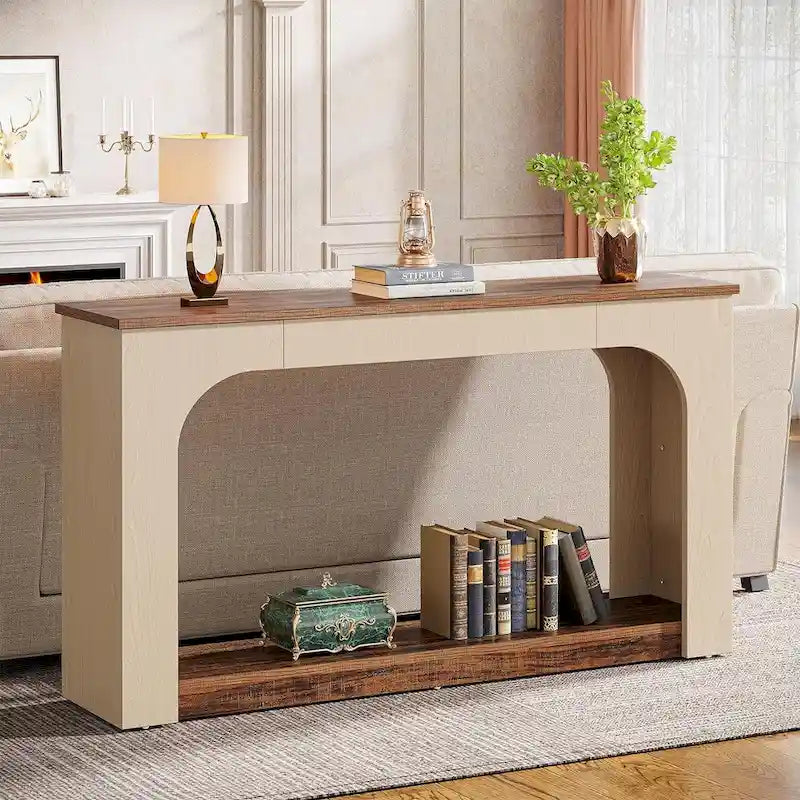 Console Sofa Table with Integrated LED Lighting & Open Shelf 55"