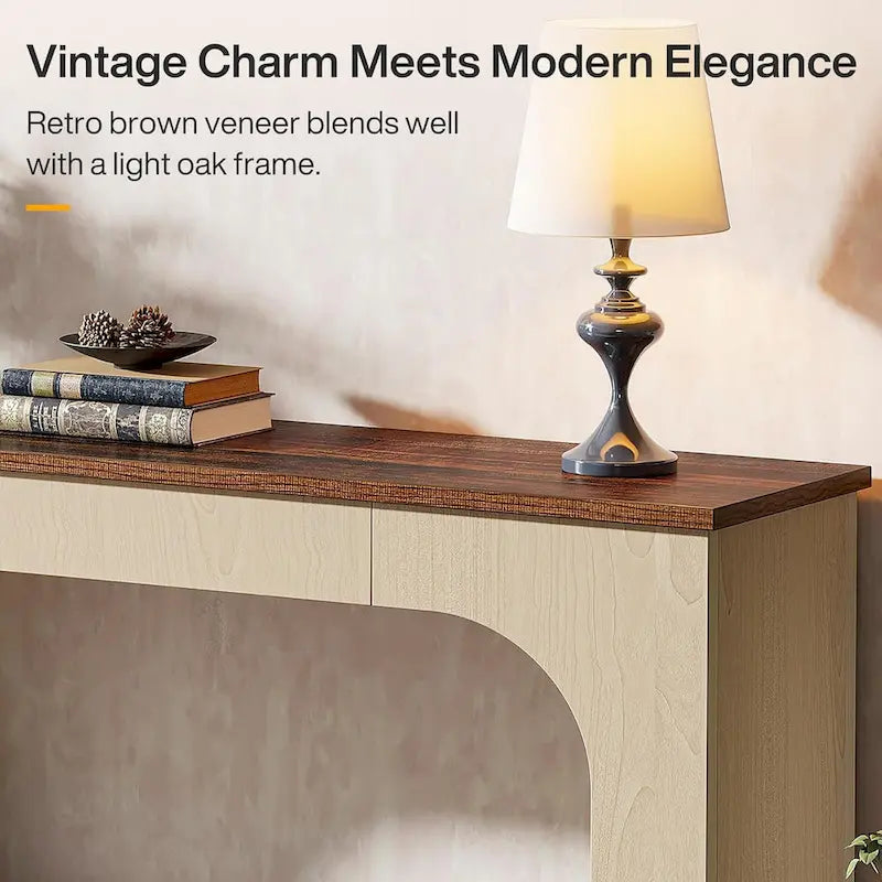 Console Sofa Table with Integrated LED Lighting & Open Shelf 55"