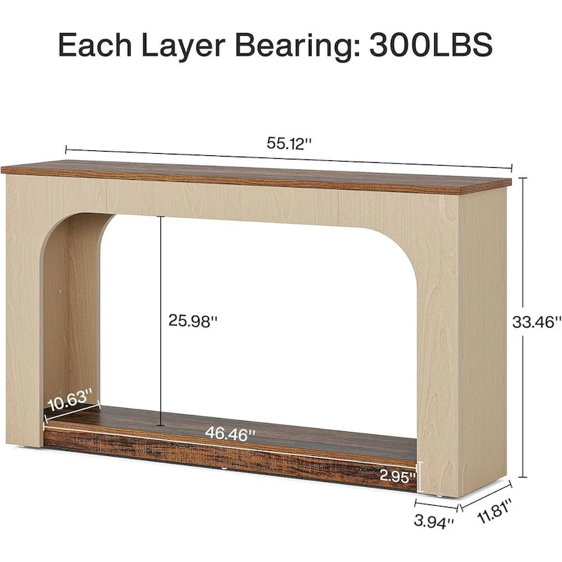 Console Sofa Table with Integrated LED Lighting & Open Shelf 55"