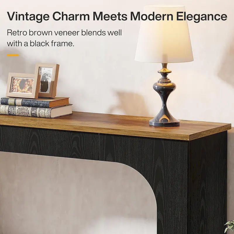 Console Sofa Table with Integrated LED Lighting & Open Shelf 55"
