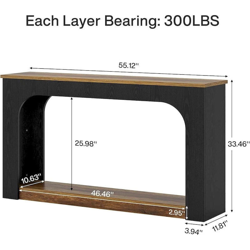 Console Sofa Table with Integrated LED Lighting & Open Shelf 55"