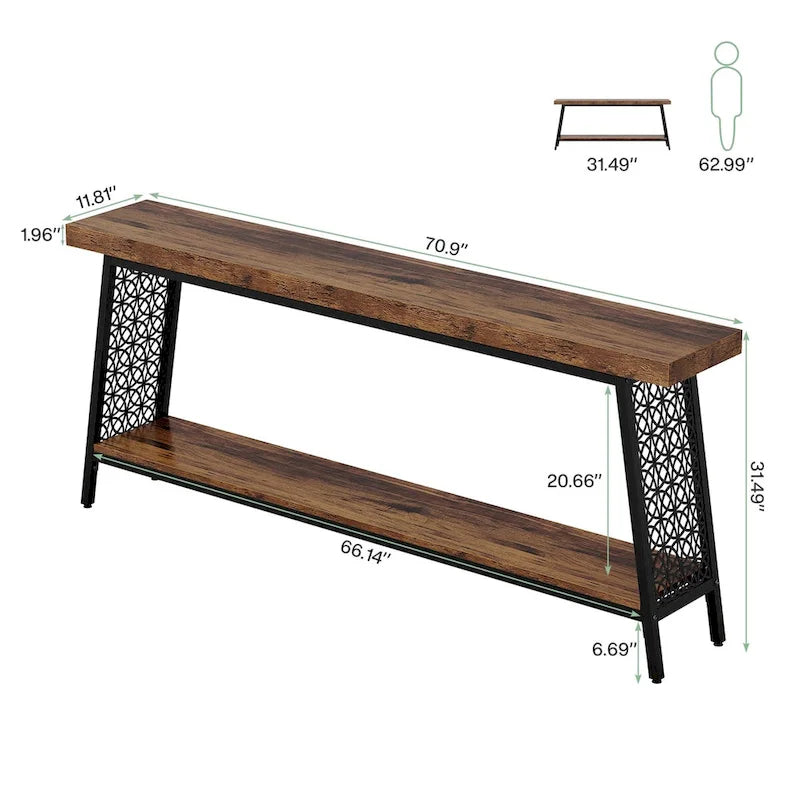 Wood & Metal 2-Tier Industrial Console Table 70.9"