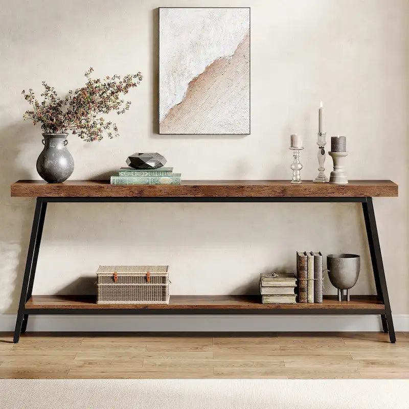 Wood & Metal 2-Tier Industrial Console Table 70.9"