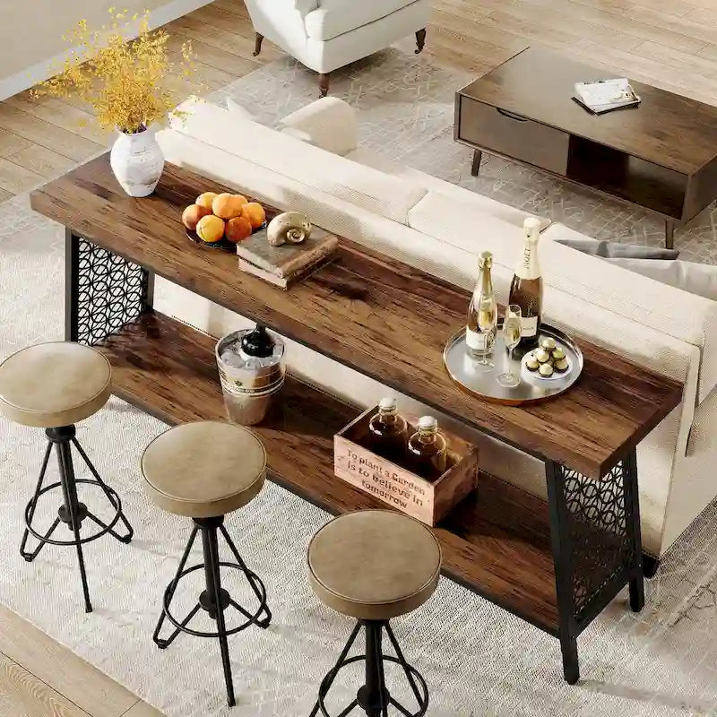 Wood & Metal 2-Tier Industrial Console Table 70.9"