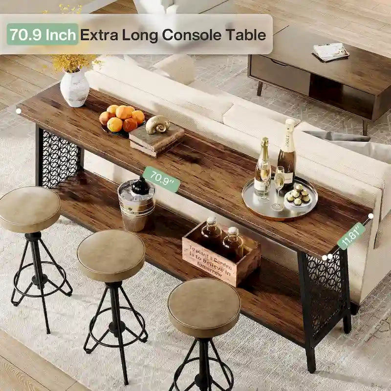 Wood & Metal 2-Tier Industrial Console Table 70.9"