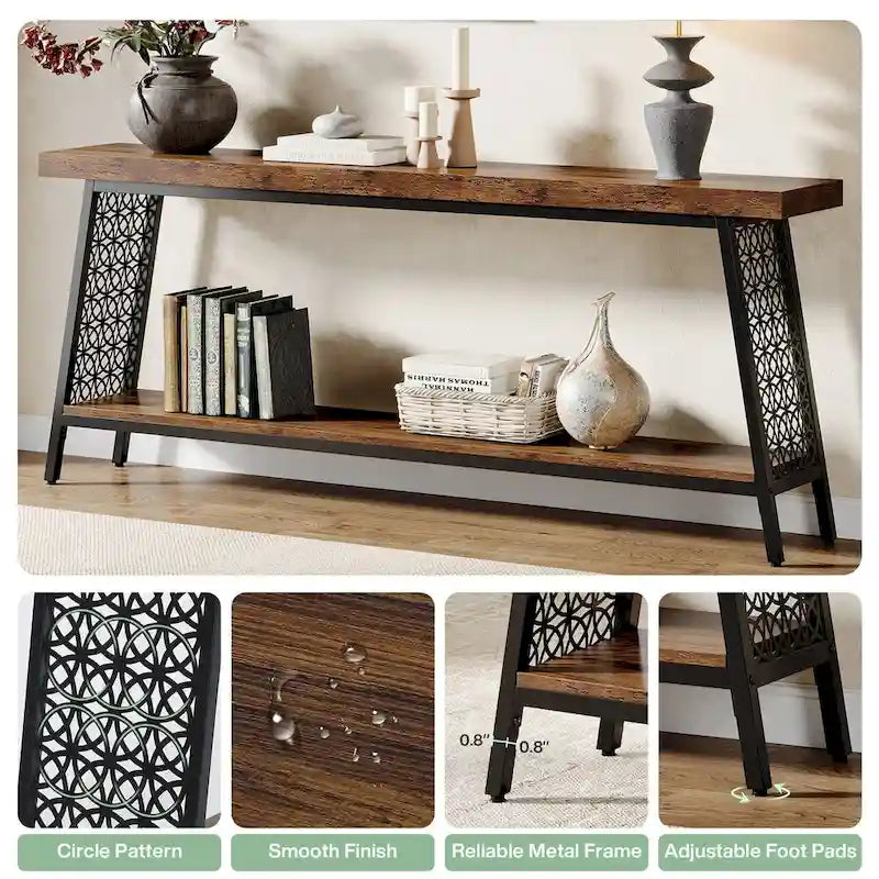 Wood & Metal 2-Tier Industrial Console Table 70.9"